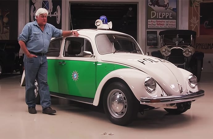 This 1979 Volkswagen Beetle police car was the latest car vehicle on Jay Leno's Garage. It made Jay Leno pretty happy. | Screenshot