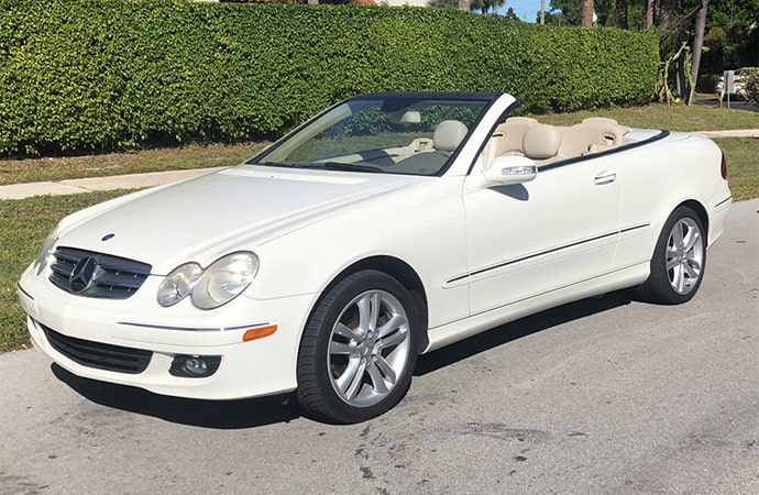 This otherwise unremarkable Mercedes-Benz CLK350 cabriolet was the final car auctioned off during the 2019 Barrett-Jackson collector car auction in Scottsdale, Arizona. | Barrett-Jackson photo