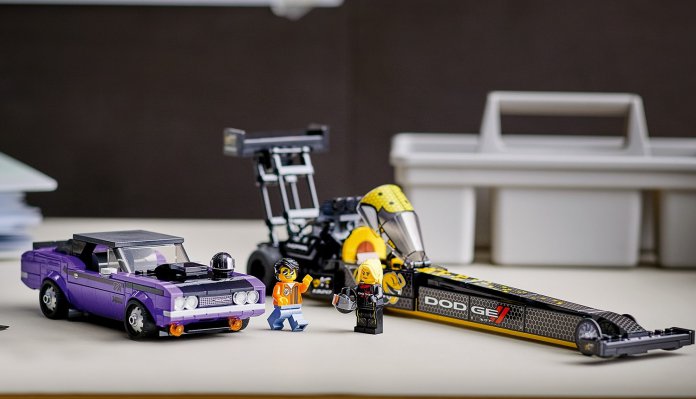 Lego and Dodge offer Plum Crazy 1970 Challenger and Top Fuel dragster