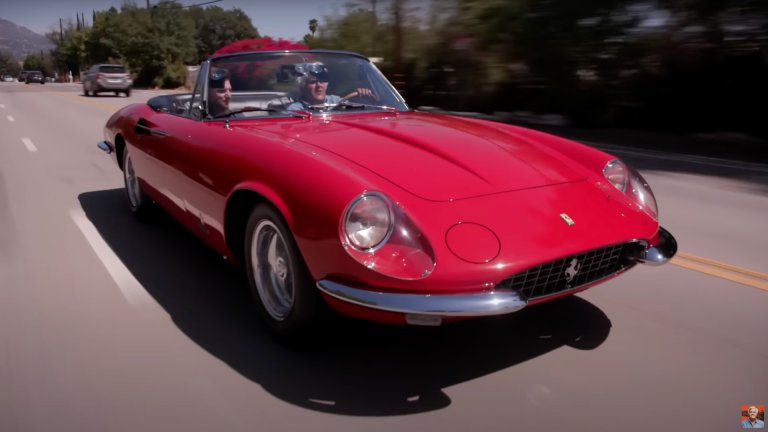 Jay Leno drops the top on a 1967 Ferrari 365 California Spyder