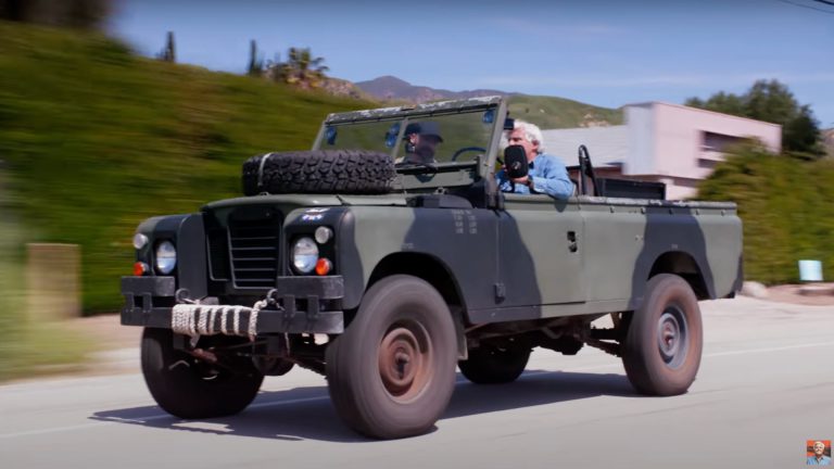 Jay Leno drives a military Land Rover